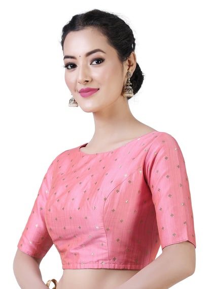 Women Pink Golden Saree Blouse by Shr