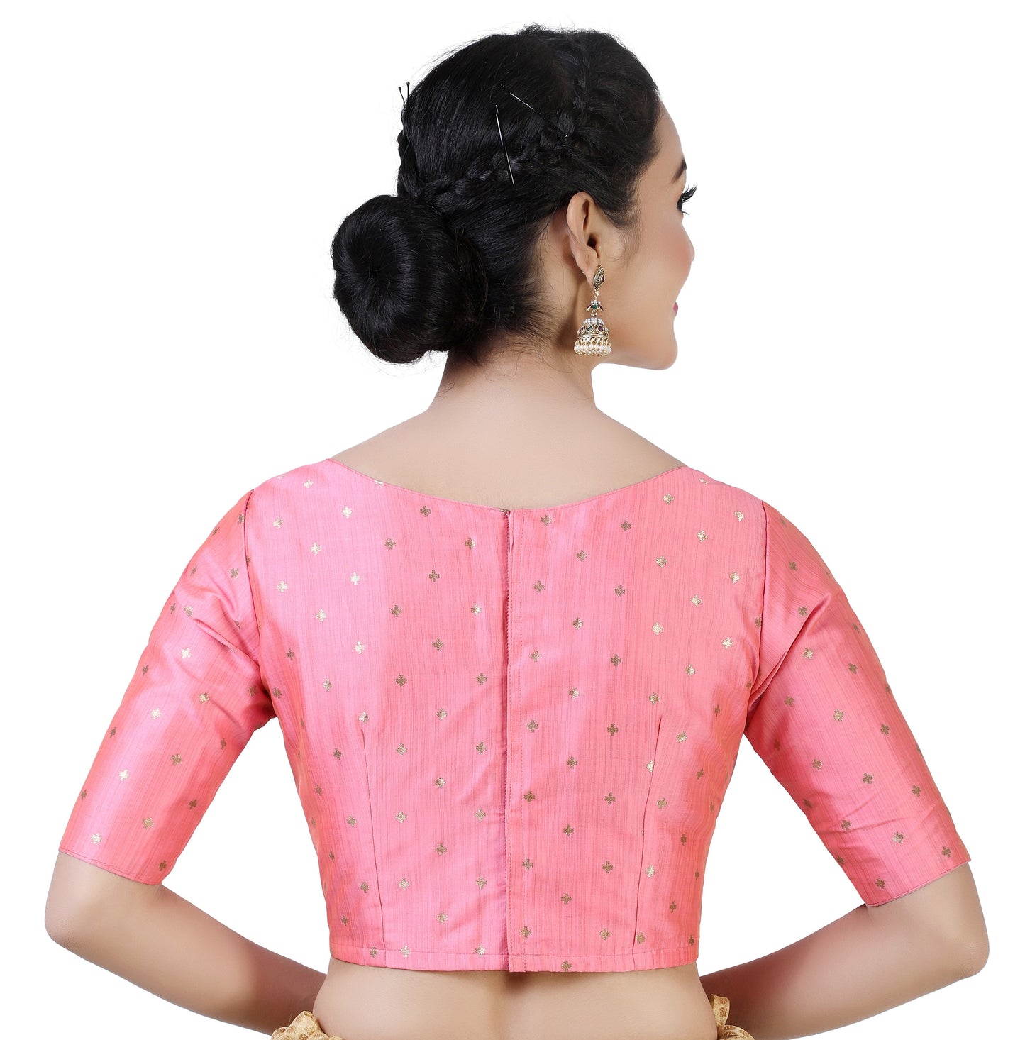 Women Pink Golden Saree Blouse by Shr