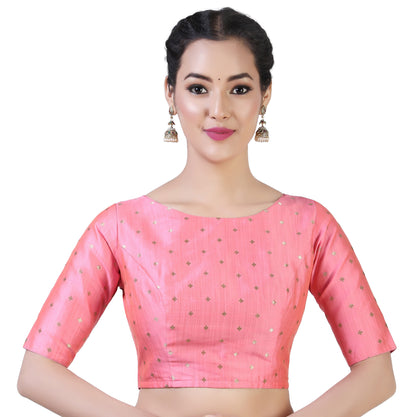 Women Pink Golden Saree Blouse by Shr