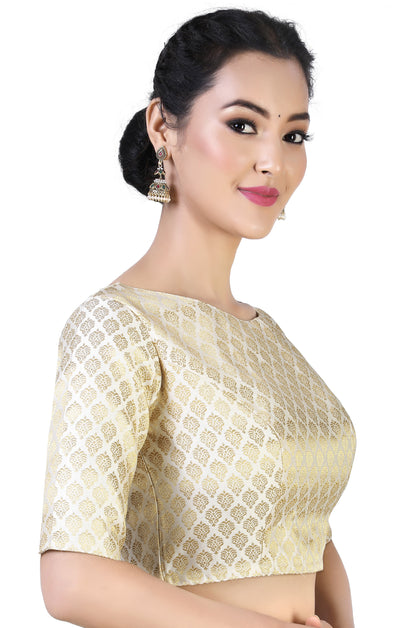 Women Cream Brocade Saree Blouse by Shr