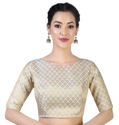 Women Cream Brocade Saree Blouse by Shr