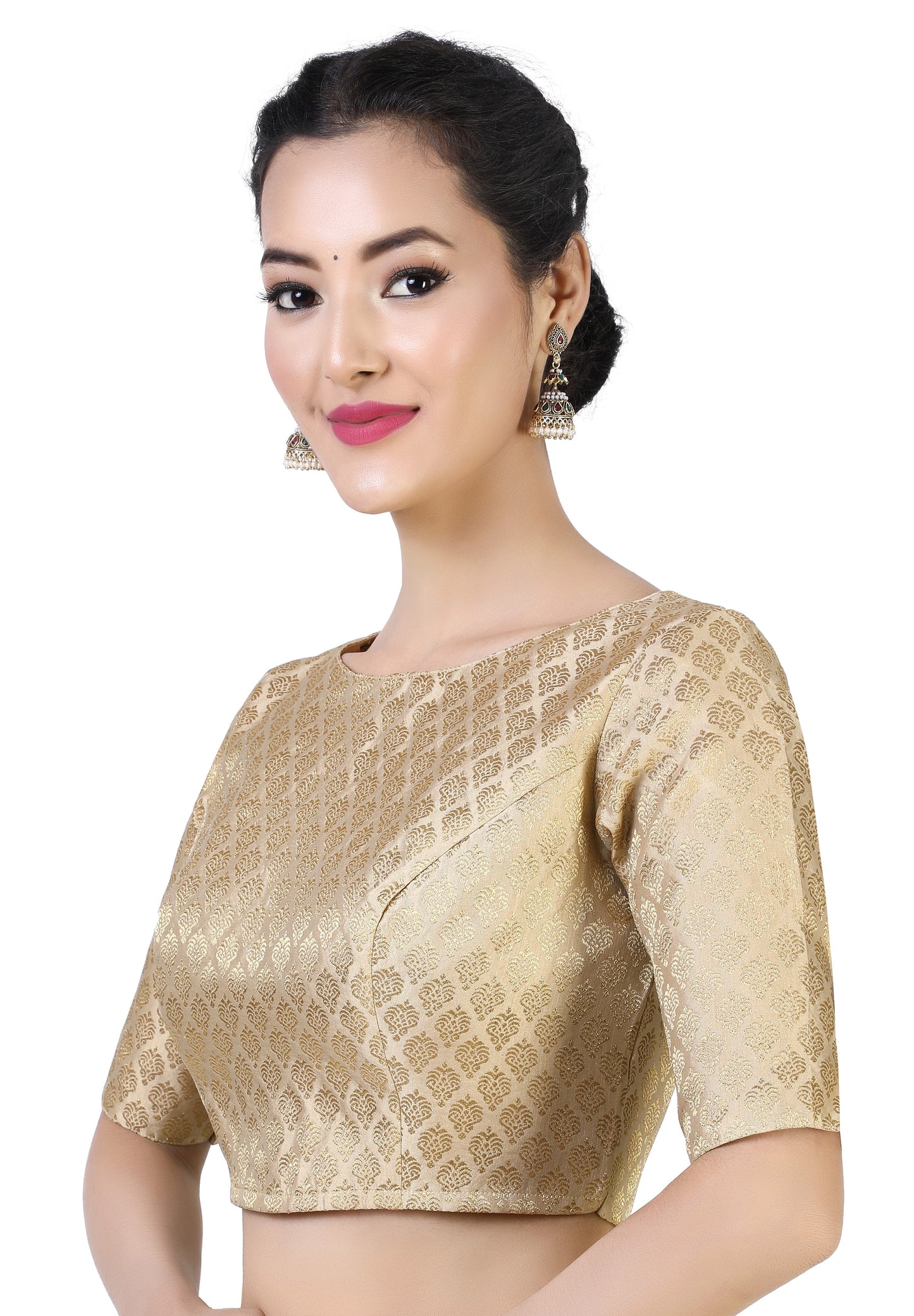 Women Gold Brocade Saree Blouse by Shr