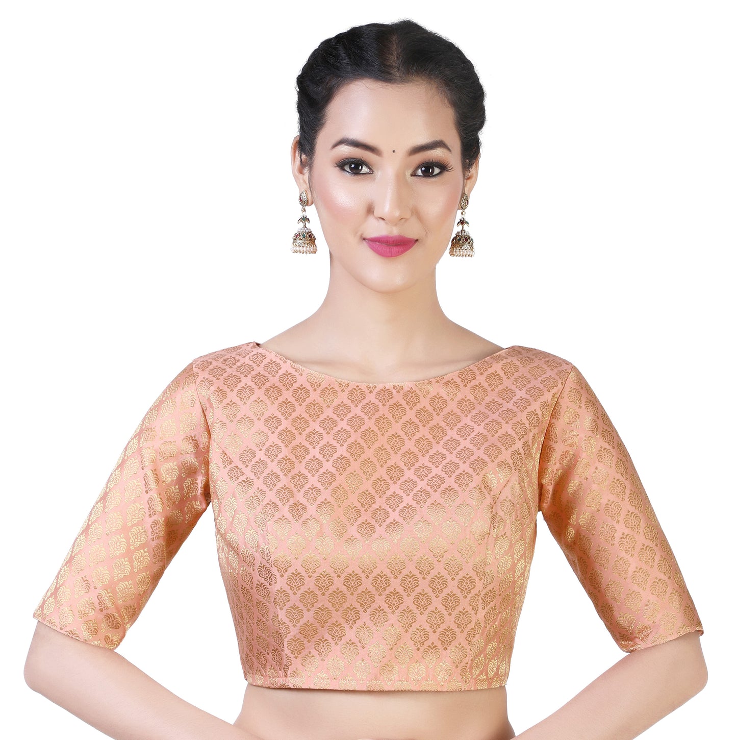 Women Peach Pastel Brocade Saree Blouse by Shr