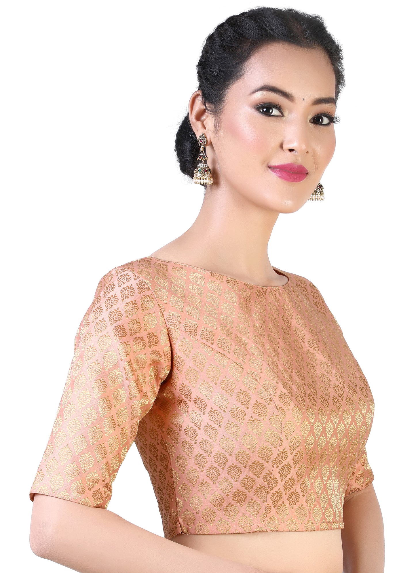 Women Peach Pastel Brocade Saree Blouse by Shr