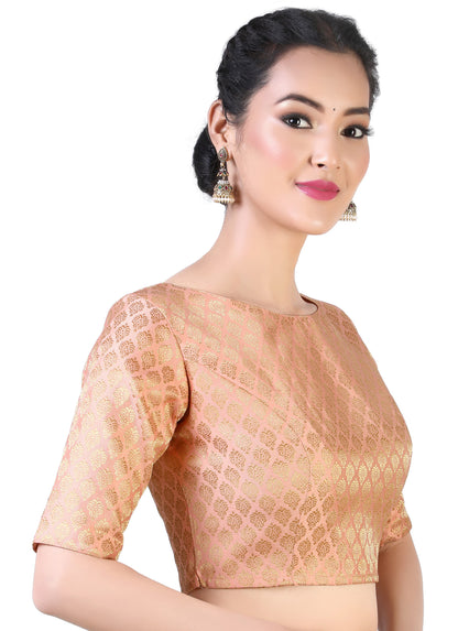 Women Peach Pastel Brocade Saree Blouse by Shr