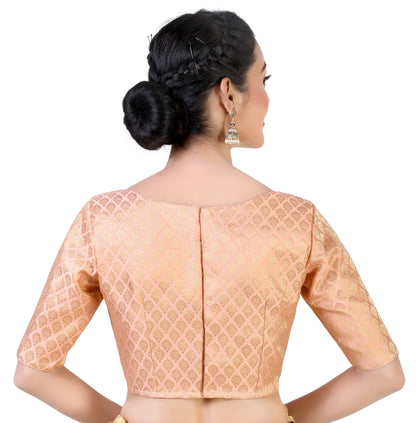 Women Peach Pastel Brocade Saree Blouse by Shr