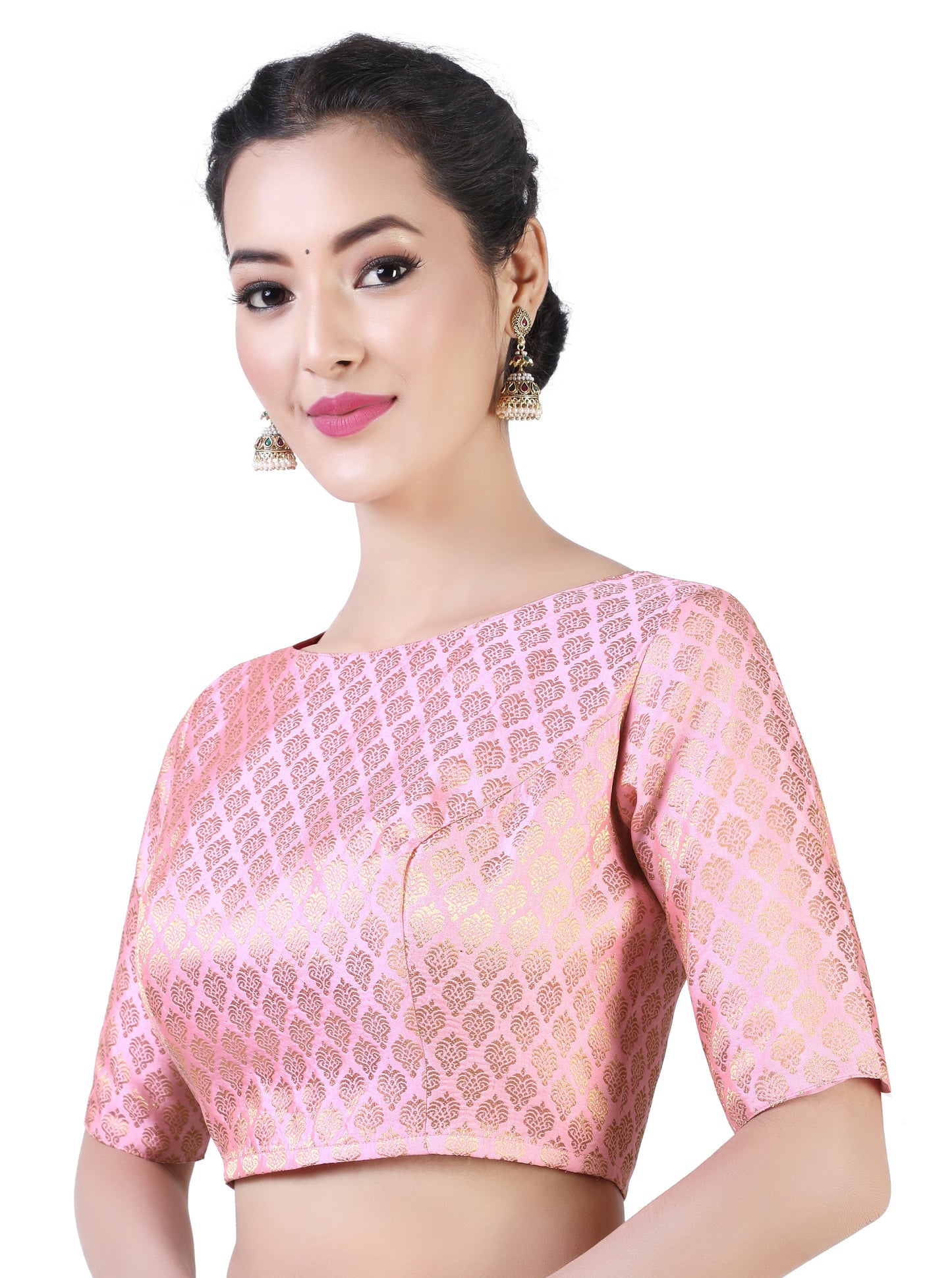 Women Baby Pink Pastel Brocade Saree Blouse by Shr