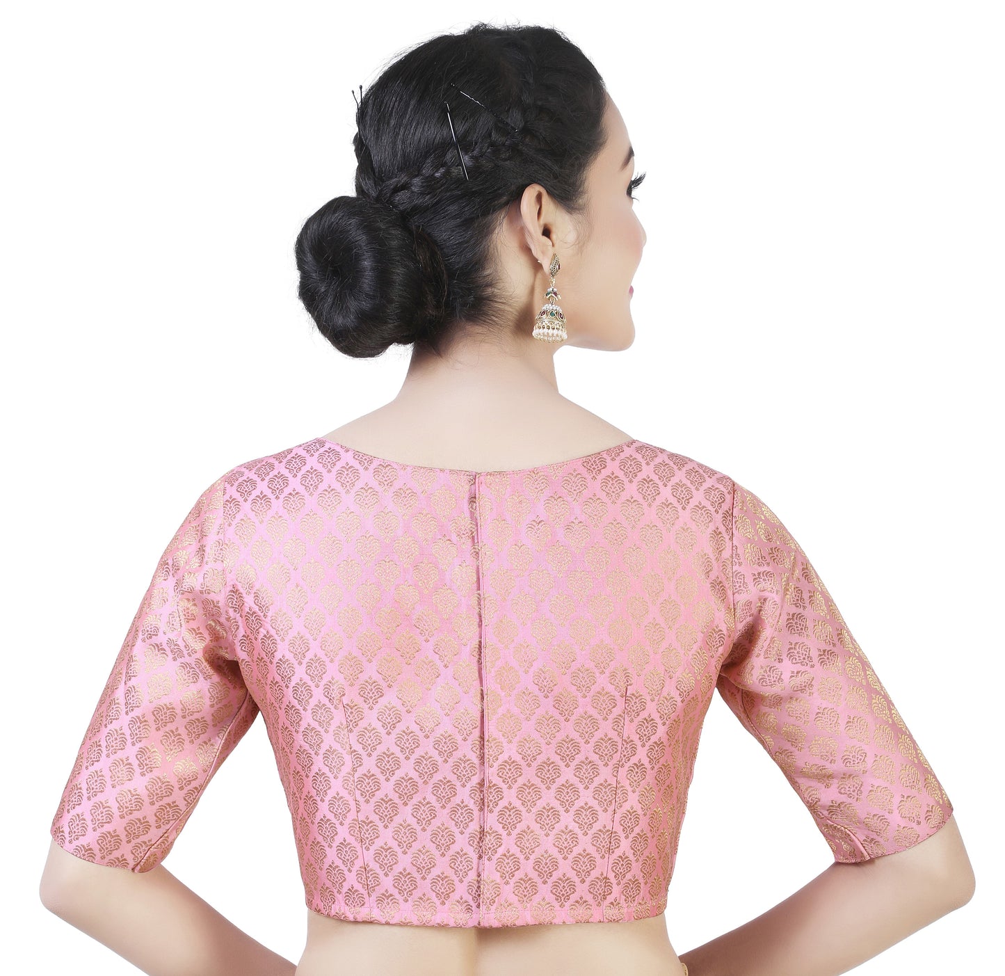 Women Baby Pink Pastel Brocade Saree Blouse by Shr