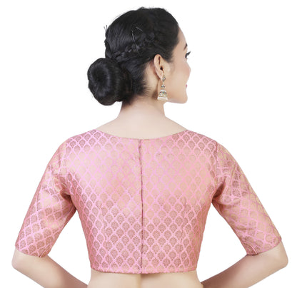 Women Baby Pink Pastel Brocade Saree Blouse by Shr
