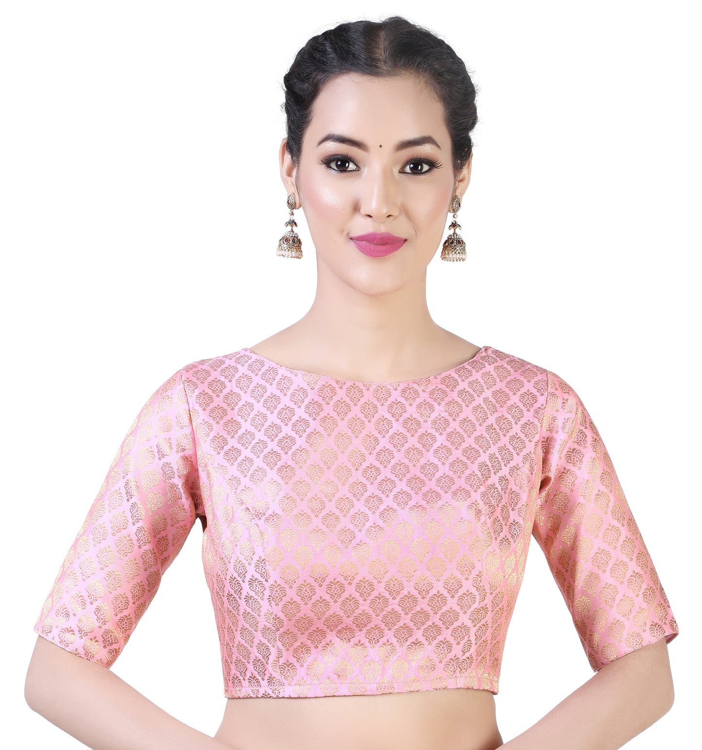 Women Baby Pink Pastel Brocade Saree Blouse by Shr