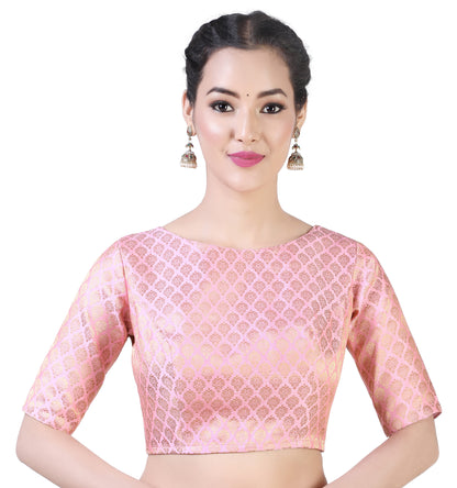 Women Baby Pink Pastel Brocade Saree Blouse by Shr
