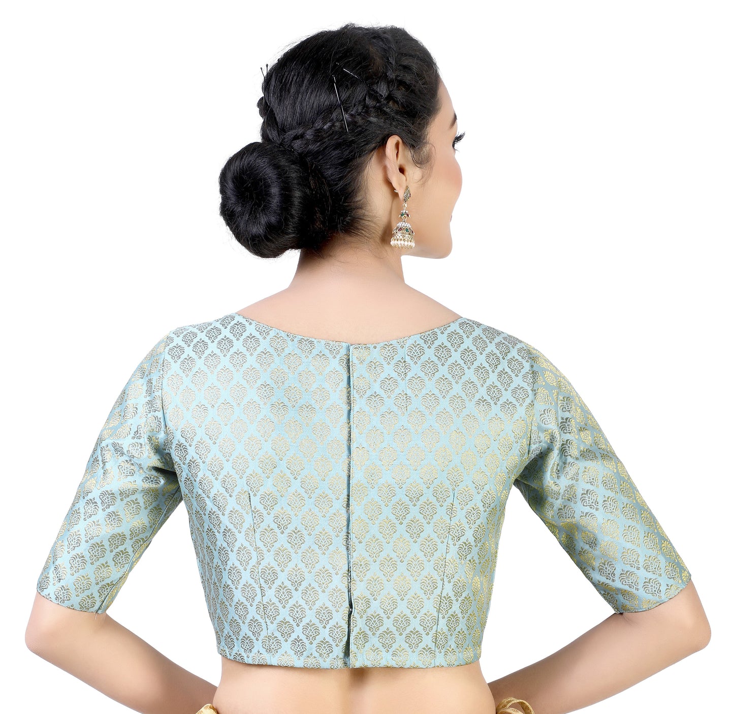 Women's Sky Blue Brocade Blouse by Shringaa