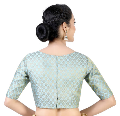Women's Sky Blue Brocade Blouse by Shringaa