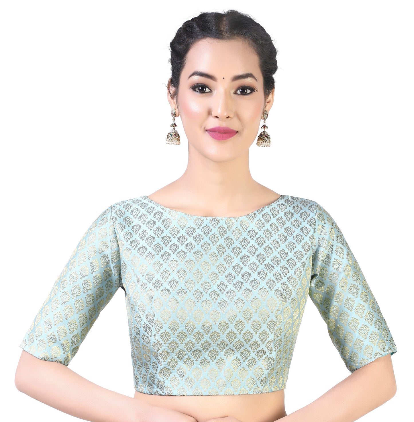 Women's Sky Blue Brocade Blouse by Shringaa