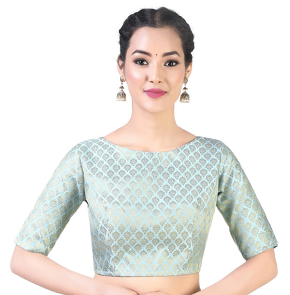 Women's Sky Blue Brocade Blouse by Shringaa