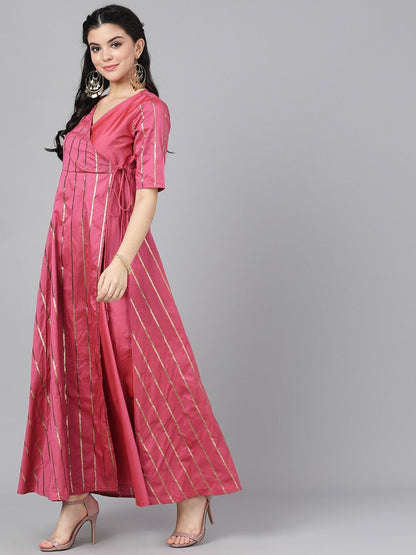 Women's  Pink Printed Maxi Dress