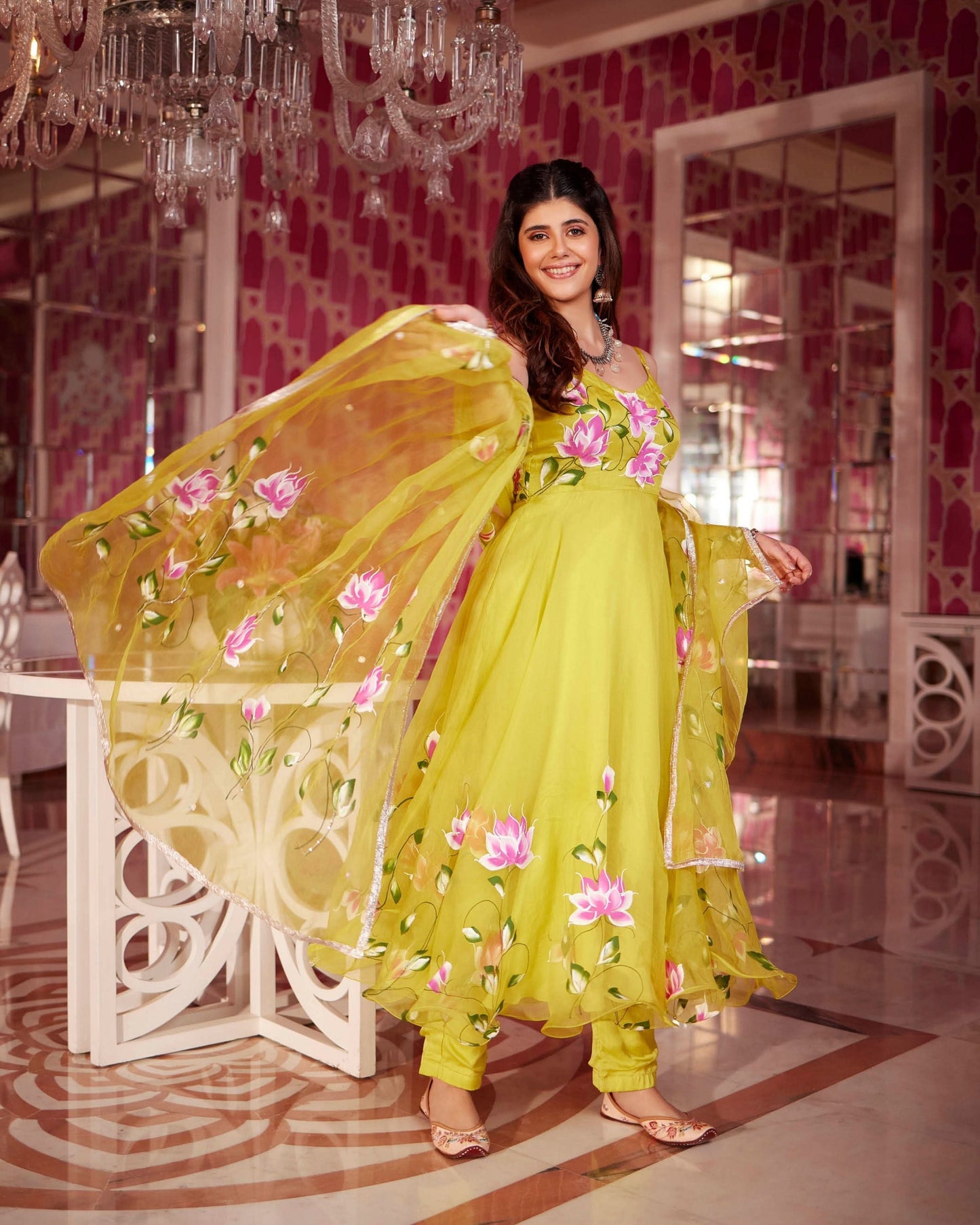 Women's Chamki Handpainted Organza Suit Set