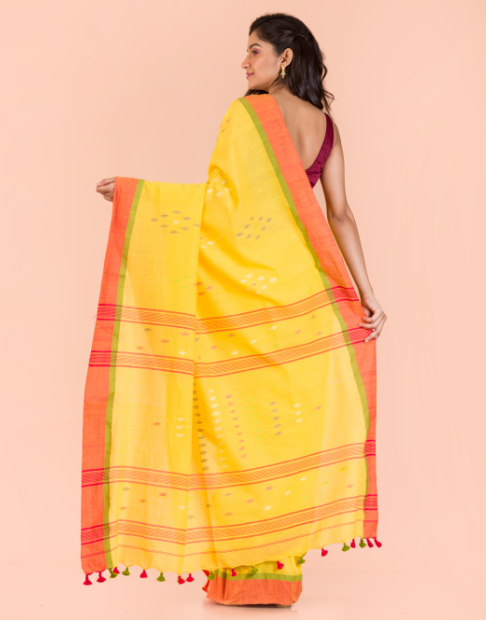 Women's Yellow handwoven cotton saree