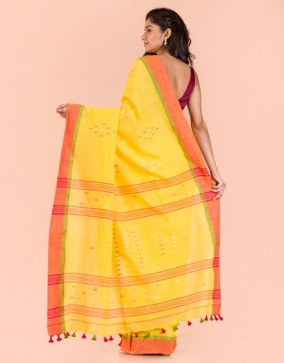 Women's Yellow handwoven cotton saree