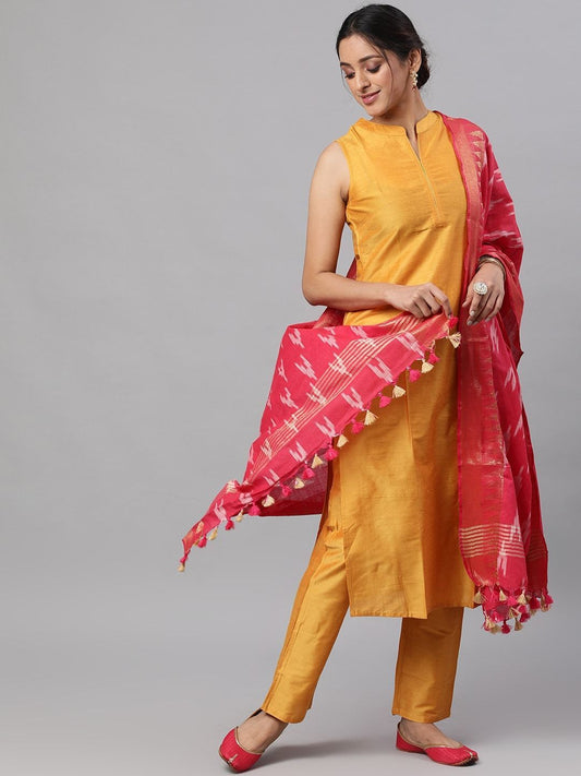 Women's  Mustard Kurta Set with Dupat