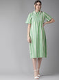 Women's  Green & White Striped Shirt Dress