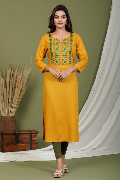 Women's Mustard Embroidered Kurta