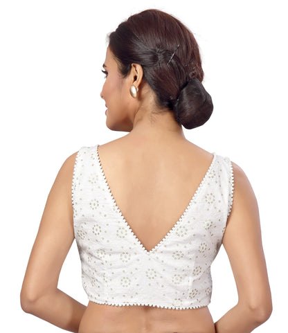 Women's Cotton Chikankari Padded Sleeveless Saree Blouse.