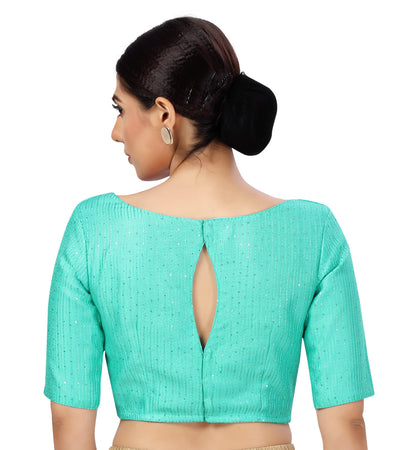Women's Polyester Chanderi Cotton Silk Sequin Embroidered Saree Blouse.