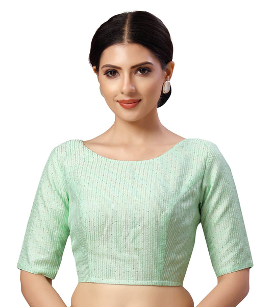 Women's Polyester Chanderi Cotton Silk Sequin Embroidered Saree Blouse.