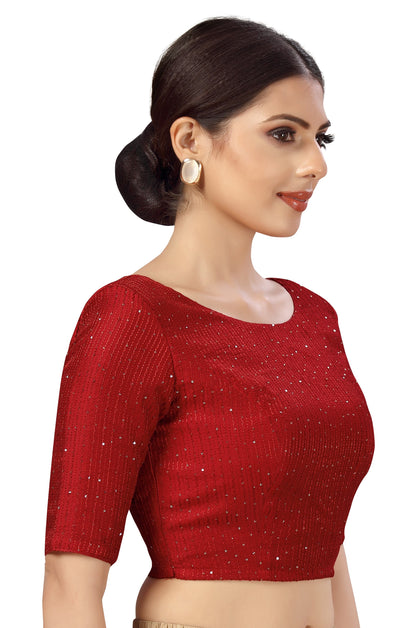 Women's Polyester Chanderi Cotton Silk Sequin Embroidered Saree Blouse.