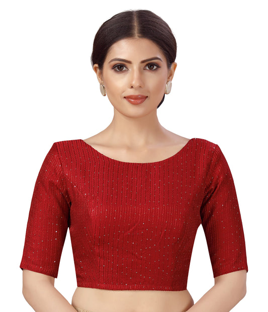 Women's Polyester Chanderi Cotton Silk Sequin Embroidered Saree Blouse.