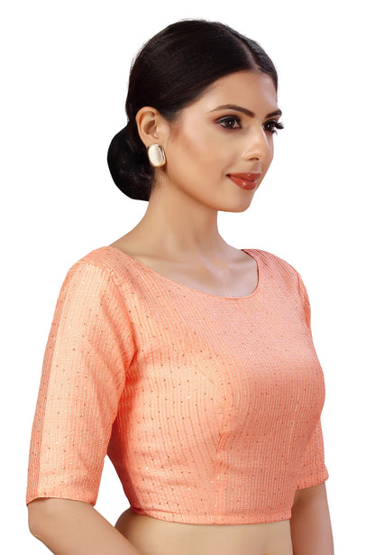 Women's Polyester Chanderi Cotton Silk Sequin Embroidered Saree Blouse.