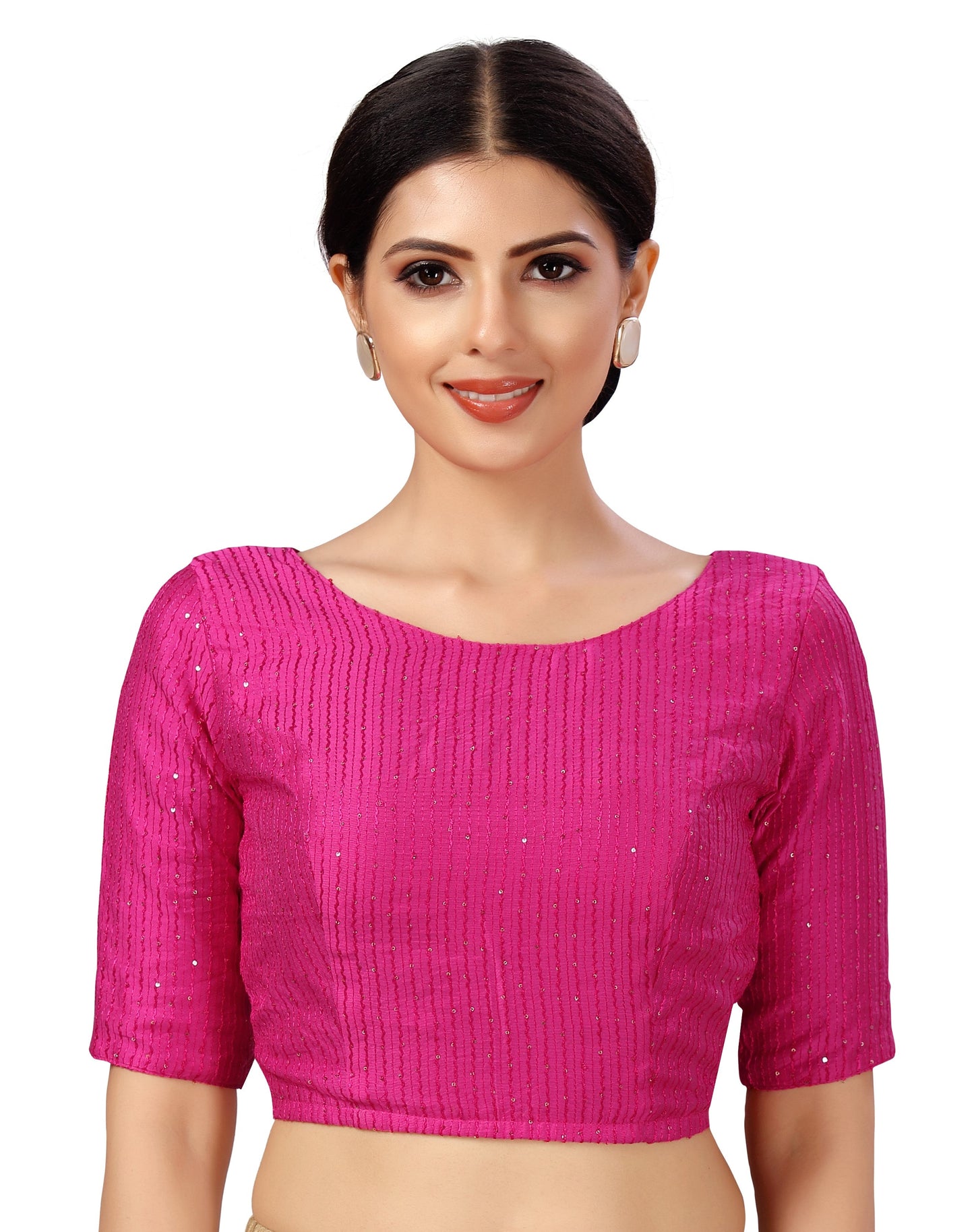 Women's Polyester Chanderi Cotton Silk Sequin Embroidered Saree Blouse.