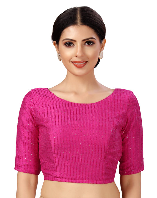 Women's Polyester Chanderi Cotton Silk Sequin Embroidered Saree Blouse.