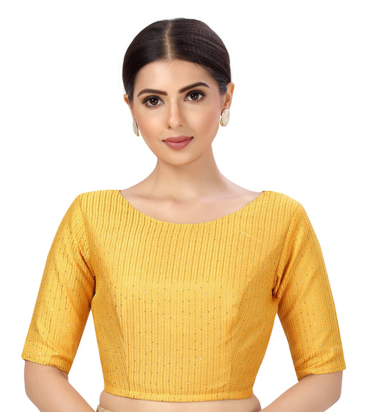 Women's Polyester Chanderi Cotton Silk Sequin Embroidered Saree Blouse.