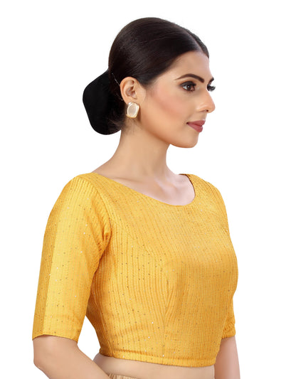 Women's Polyester Chanderi Cotton Silk Sequin Embroidered Saree Blouse.