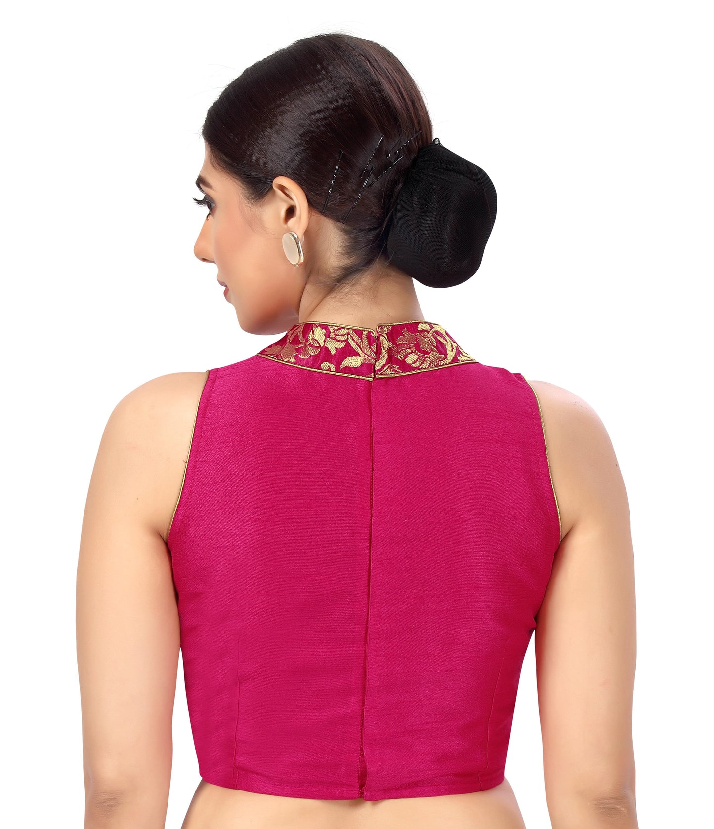 Women's Polyester Sleeveless Embroidered Saree Blouse with Brocade Collar.