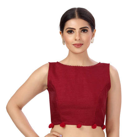 Women's Polyester Silk Sleeveless Saree Blouse.