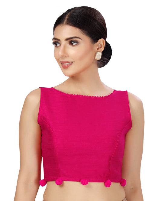 Women's Polyester Silk Sleeveless Saree Blouse.