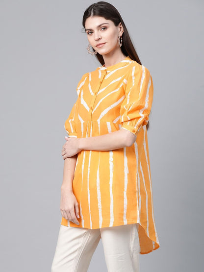 Women's  Mustard Yellow & White Striped High-Low Top