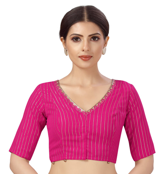 Women's Pink Georgette Embroidered Saree Blouse
