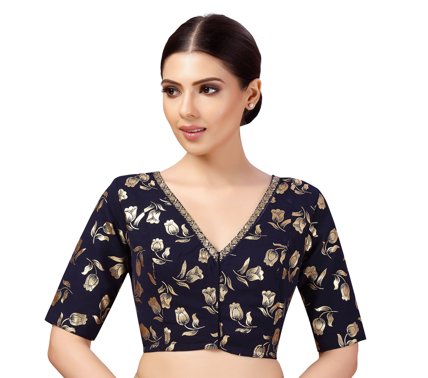 Women's Georgette Embroidered and Gold Printed Saree Blouse.