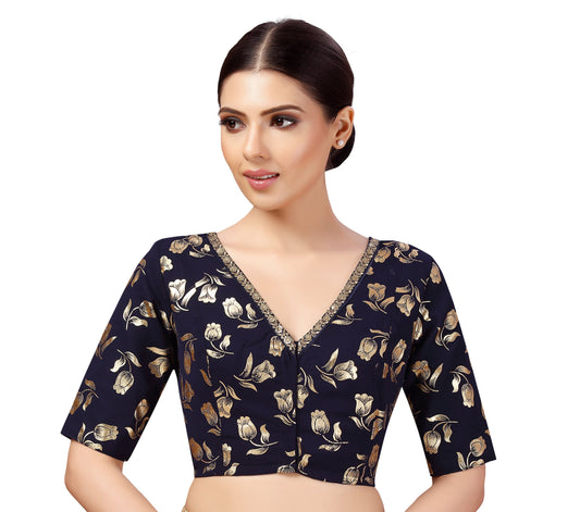 Women's Georgette Embroidered and Gold Printed Saree Blouse.