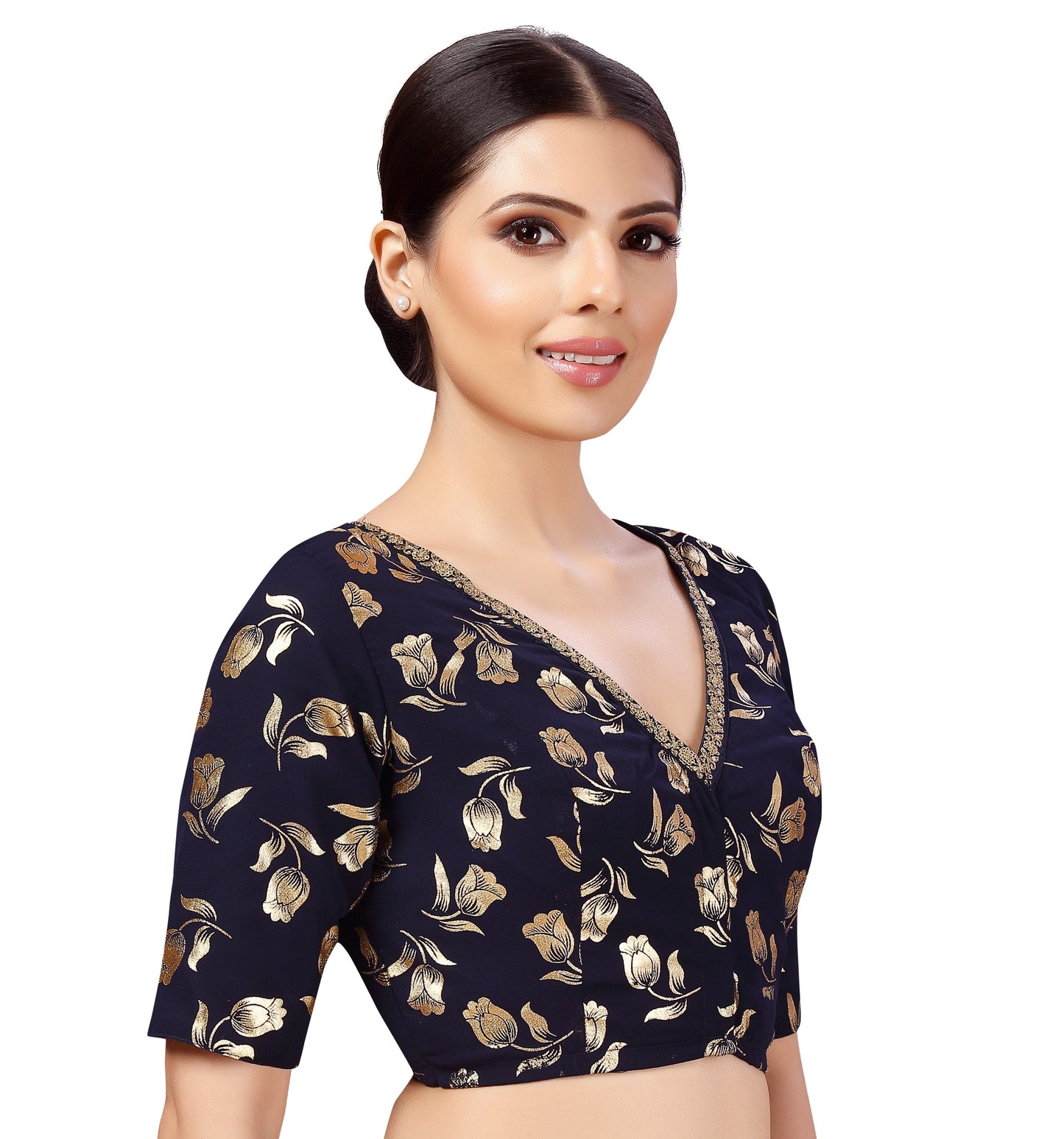 Women's Georgette Embroidered and Gold Printed Saree Blouse.