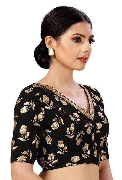 Women's Georgette Embroidered and Gold Printed Saree Blouse.