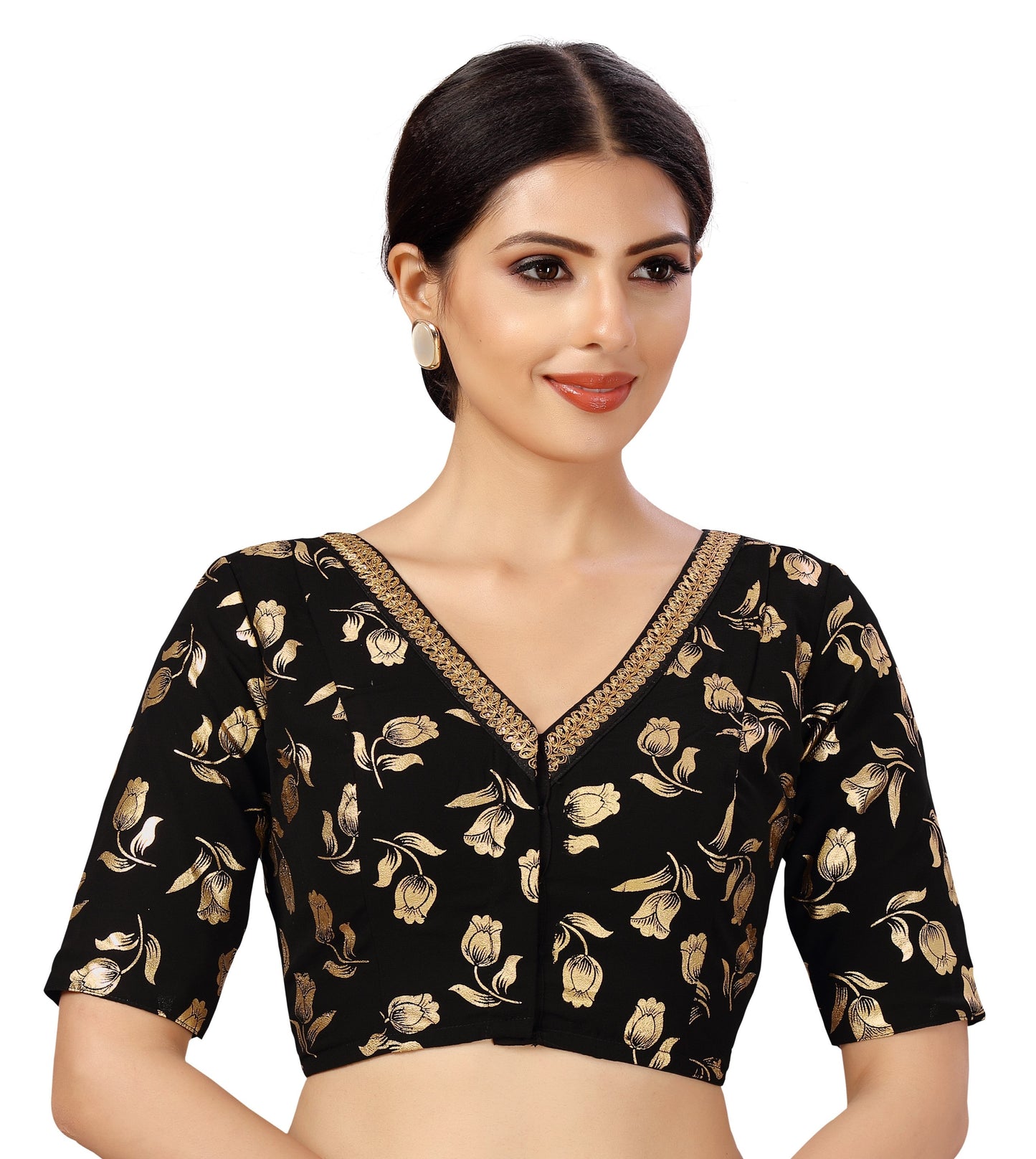 Women's Georgette Embroidered and Gold Printed Saree Blouse.
