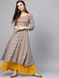 Women's  Grey & Off-White Printed Layered Maxi Dress