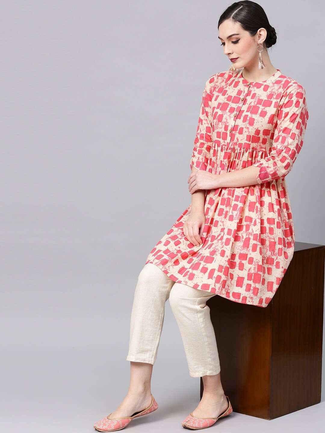 Women's Pink & Cream-Coloured Printed Tunic