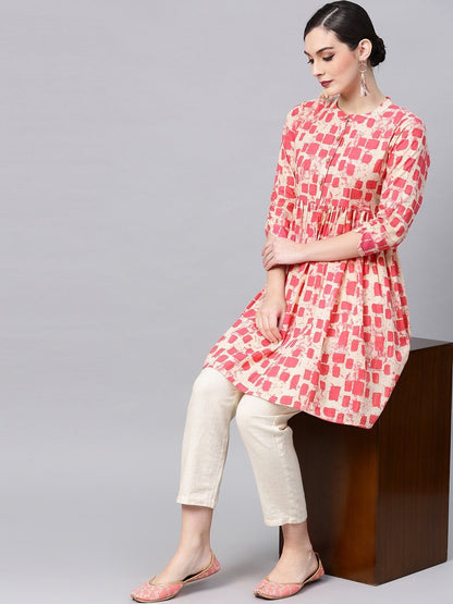 Women's Pink & Cream-Coloured Printed Tunic
