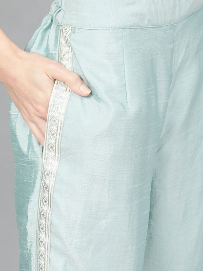 Women's  Blue & White Foil Printed Kurta with Palazzos